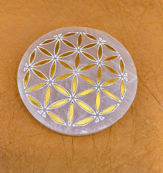 Selenite Flower of Life Charging Plates