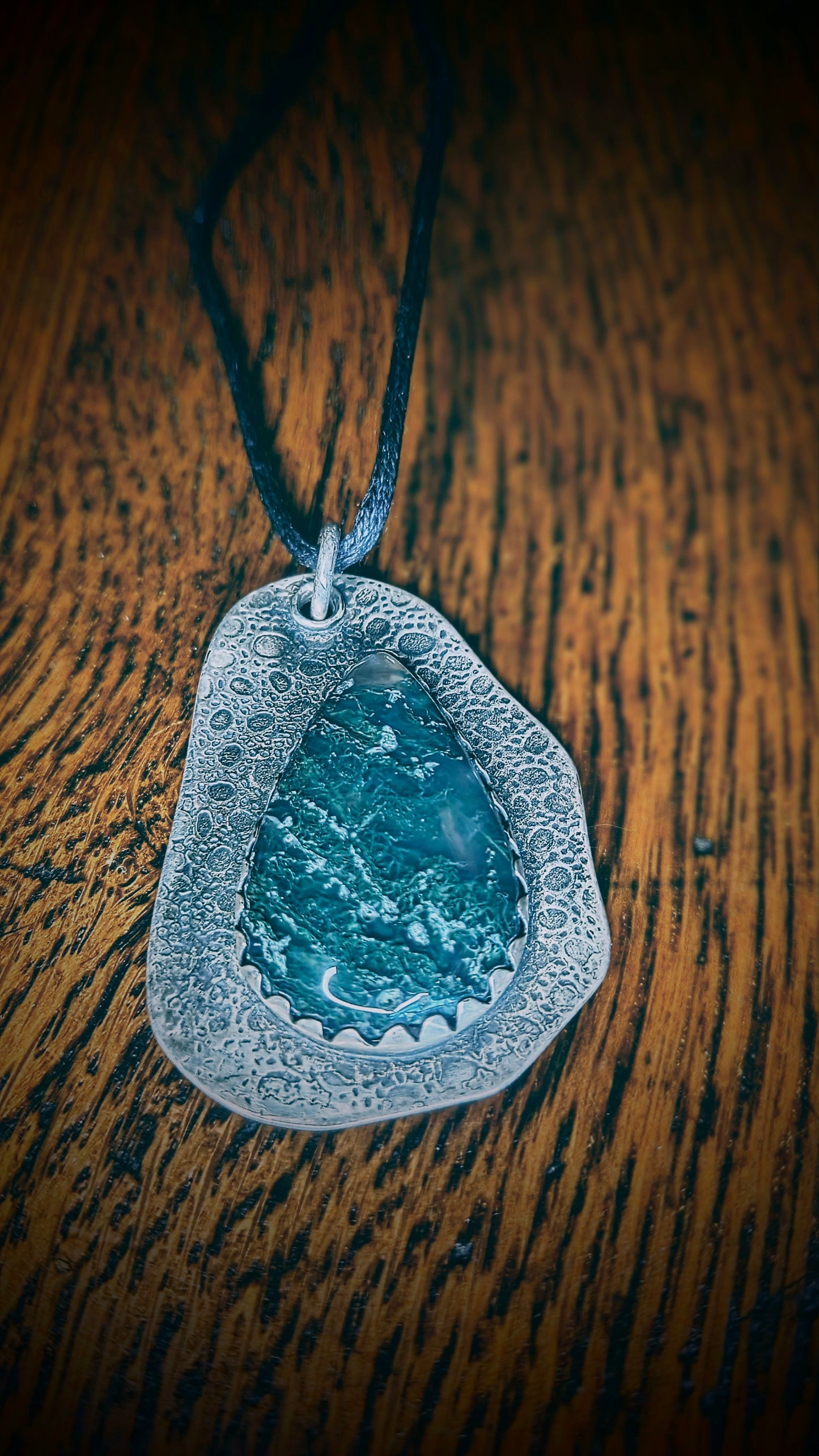 Moss Agate Earth Portal Silver Pendant