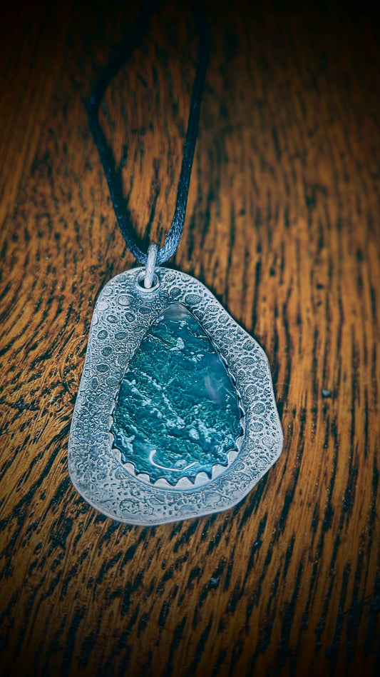 Moss Agate Earth Portal Silver Pendant