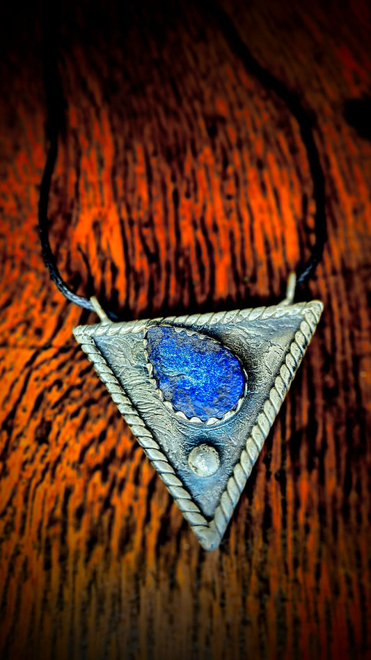 Raw Silver & Lazuli Earth Medicine Amulet